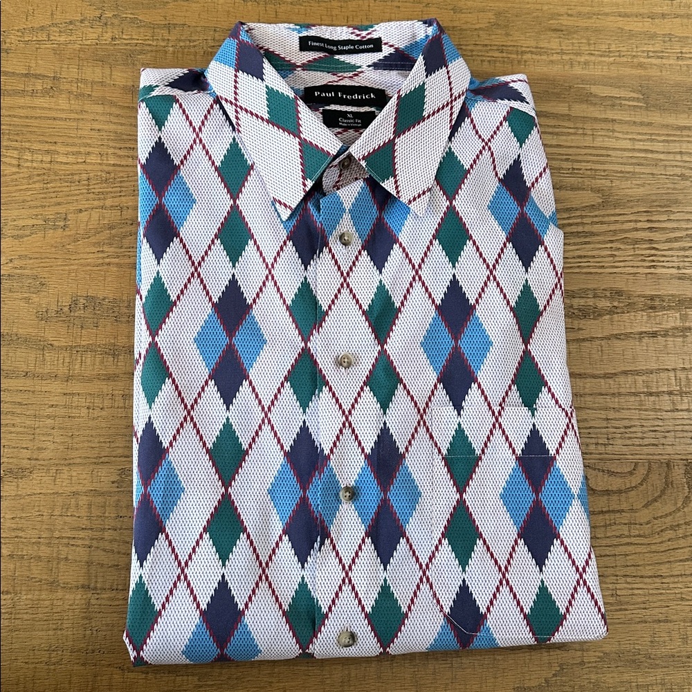 Paul Fredrick Men’s Dress Shirt – Argyle Pattern – Size XL
